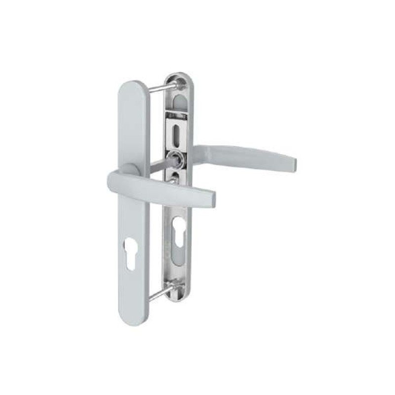 Juego de manillas en color blanco para puertas de PVC con bocallave Juego de manillas en color blanco para puertas de PVC con bocallave