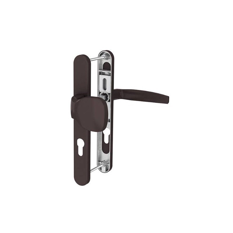 Juego de manilla y tirador marrón para puertas de PVC con bocallave Juego de manilla y tirador marrón para puertas de PVC con bocallave