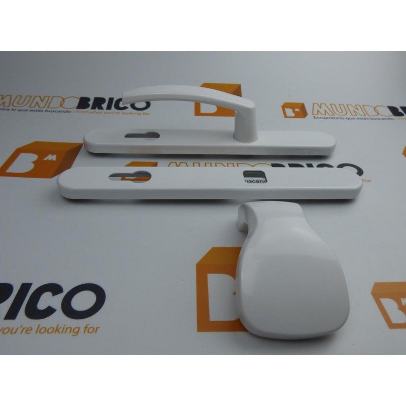 Juego de manilla y tirador blanco para puertas de PVC con bocallave Juego de manilla y tirador blanco para puertas de PVC con bocallave