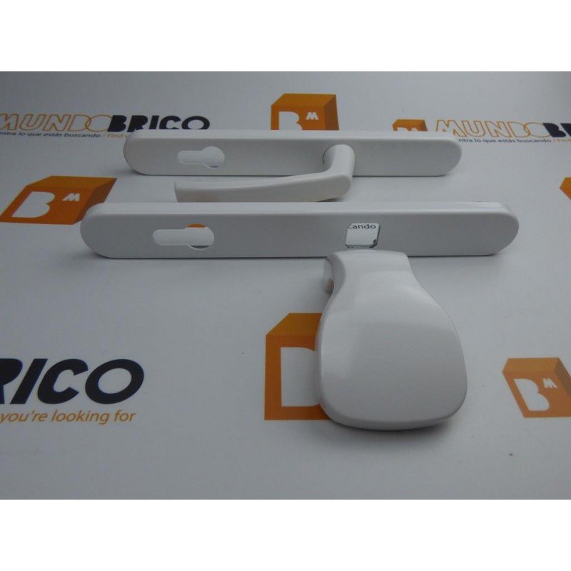 Juego de manilla y tirador blanco para puertas de PVC con bocallave Juego de manilla y tirador blanco para puertas de PVC con bocallave