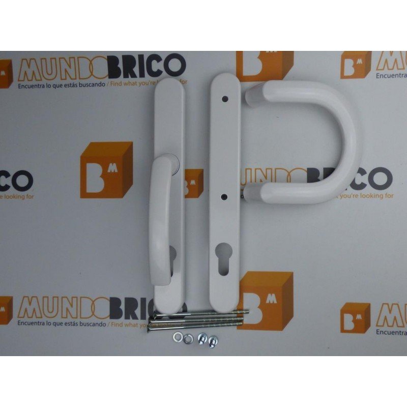 Juego de manilla y tirador blanco para puertas de PVC con bocallave Juego de manilla y tirador blanco para puertas de PVC con bocallave